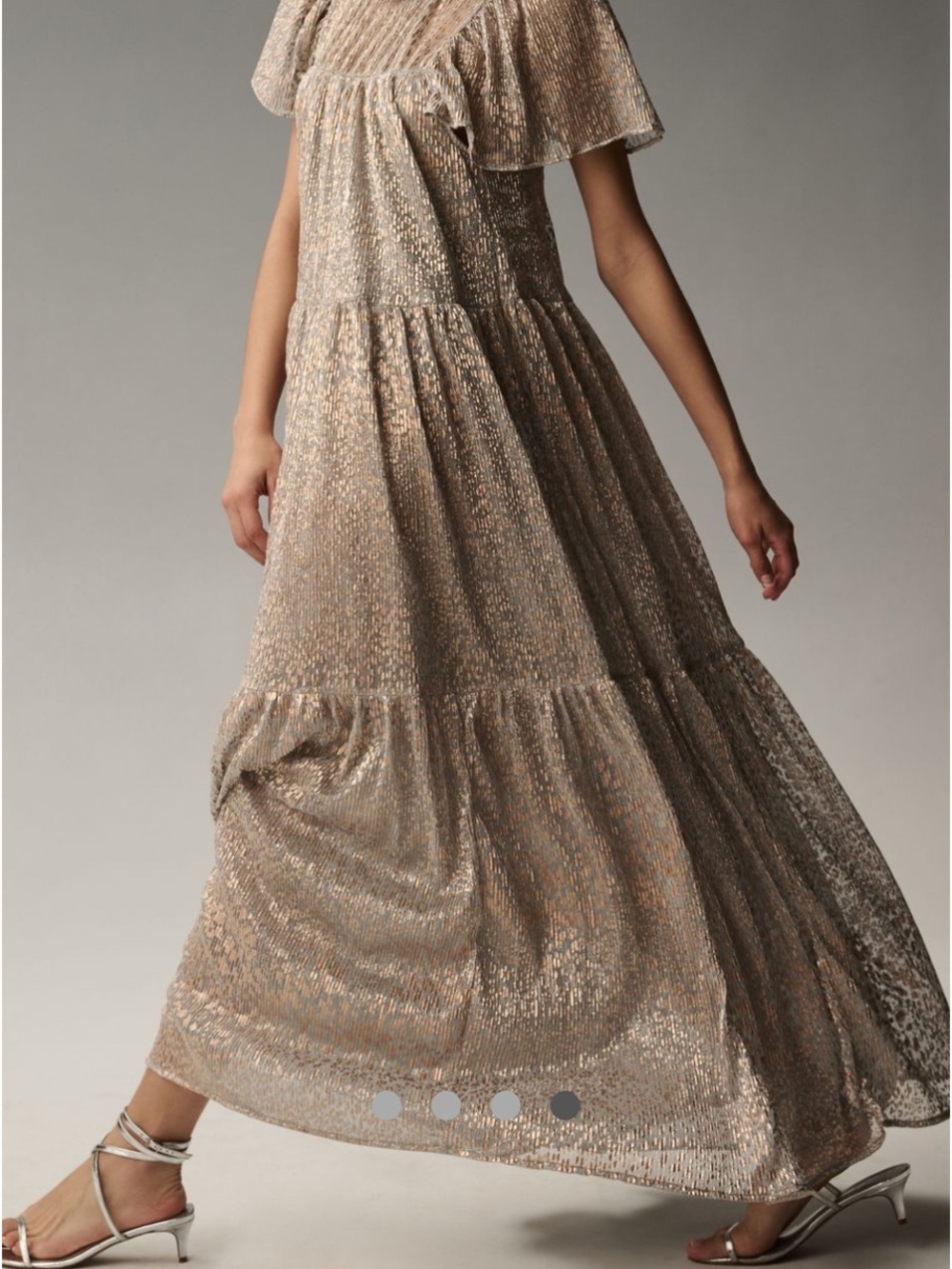 Anthropologie Metallic gold/Silver Tiered Maxi Dress